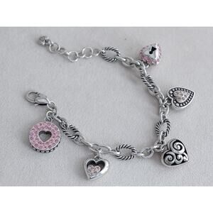 Brighton POP Power of Pink Breast Cancer Charm Bracelet Heart Pink Crystal 7-8"